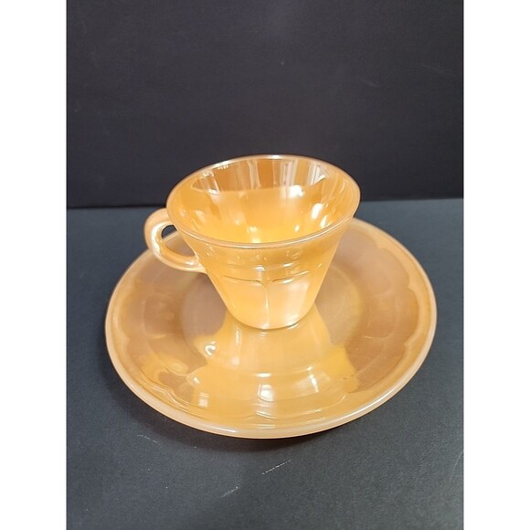 Vintage Termocrisa Peach Lusterware Coffee Cup Mug & Plate (6.5") - Picture 1 of 12